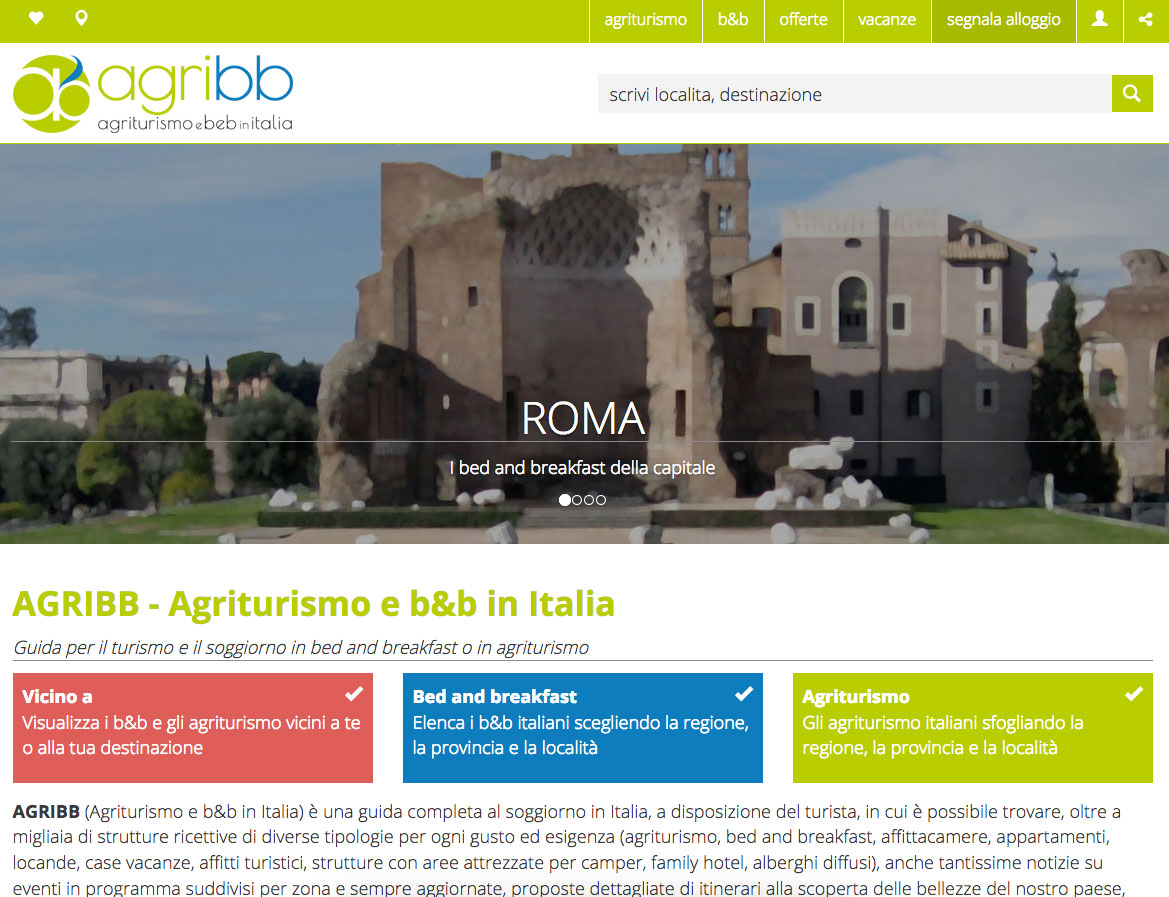 Screenshot 'AGRIBB - Agriturismo e b&b in Italia'